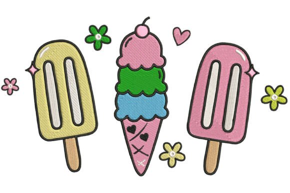 Cute Ice Cream and Summer Embroidery