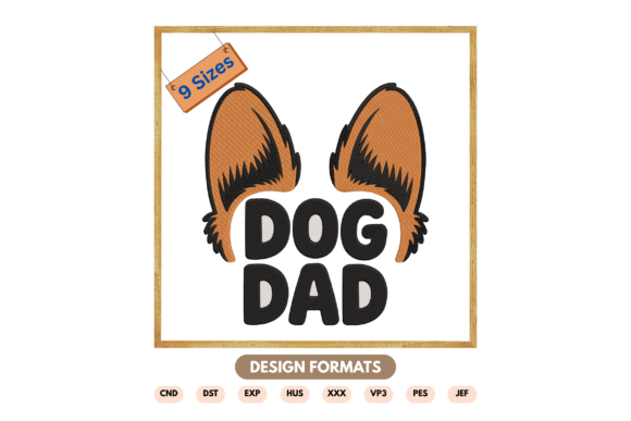 Dog Dad Embroidery Design with Dog Ears