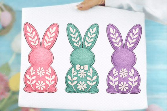 Faux Embroidery Bunny Trio Png: A Sweet Touch for Handmade Keepsakes