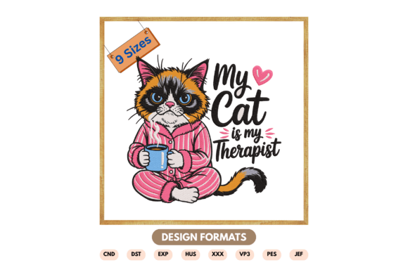 My Cat is My Therapist Embroidery Design
