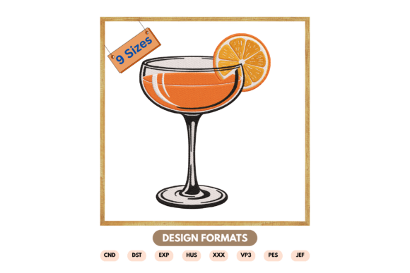 Orange Cocktail Glass Embroidery Design